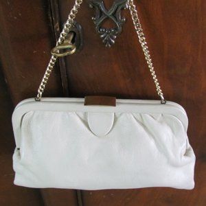 CREAM LEATHER HANDBAG w CHAIN to TUCK INSIDE for a CLUTCH PURSE, IVORY OFF-WHITE
